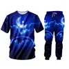 Tracki męskie IFPD Starry Sky and Moon Tracksuit 3D Printed Bluie Spants Blue Night Species