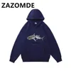 Zazomde inverno hoodie superior tubarão impressão algodão hoodies hip hop rua retro moda esportes com capuz quente oversized com capuz masculino 231226