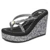 Slippers Casual High-Heeled Shoes Lady Glitter Slides Rubber Flip Flops Slipers Women Luxury Jelly Hawaiian Summer 2023 TPR Fash