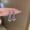 Colliers Boucles d'oreilles Set minar exagérée de couleur violette pleine strass Geométrique Géométrique Colliers de brin de brin tombant pour les femmes