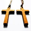 Vintage wooden Cross pendant necklace women Christ Jesus Cross sweater chain men handmade carving stylish 12pcs253b