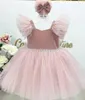 Girl Dresses Blush Tulle Baby Dress Infant First Birthday Puff Sleeve Kid Outfit Christmas Year Size 12Month 24Month