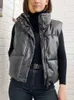 Damenwesten Damen Puffy Weste Daunenweste Schwarze Pu-Lederweste Damenjacke Mantel Herbst Winter Outwear Pufferweste Weiblich Ärmellose Jacke J231227