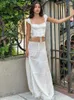 Work Dresses Avrilyaan Sexy White Lace Backless Two Piece Set 2023 Bandage Top Long Skirt Women Elegant Holiday Casual 2