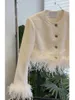 女性用ジャケット秋の白い色長袖オストリッチファーパッチワークハイウエストショートジャケットコートsmlxl