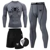 Tute da uomo Atletica 3 pezzi Set di compressione per uomo Stampa grafica Palestra Corsa Allenamento Kit fitness Strato base Canottiera Top Pantaloni