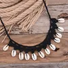 Choker Bohemian flätad bomullshalsband Kvinnor Girls Shells Pendant Knitting Yarn Summer Beach Party SMEEDDEL Gifts