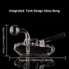 Mini Tank Design Glazen Bong met Gebogen Oliebranderpijp en Downstem Creatieve Rookwaterpijpen Kleine Waterpijpen Dab Rig Hand Bubbler Bongs voor Roken H5366
