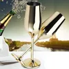 2 pièces ensemble incassable en acier inoxydable verres à champagne brossé or mariage grillage flûtes à champagne boisson tasse fête mariage vin 231226