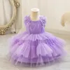 Girl Dresses Mesh Princess Dress First Birthday Wedding Flower Children's Piano Performance