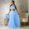 Work Dresses Women's Fashion Suspender Pleated Solid Color Top Oversized Hem Long Skirt Set 2023 Autumn Street Clothing Bohemian Style