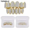 Europa e América Hip Hop Iced Out CZ Dentes de Ouro Grillz Caps Top Bottom Diamante Dentes Grillzs Set Homens Mulheres Grills3202