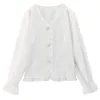 Blusas femininas branco preto azul damasco com decote em v camisa outono de manga comprida 2023 elegante high-end bolha chiffon topo moda blusa