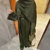 Ethnische Kleidung Elegante solide Strickjacke Muslimisches Kleid Türkei Dubai Abayas Partykleider für Frauen Kaftan Eid Lange Ärmel Robe Jalabiya