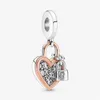 100% 925 Sterling Silver Heart Padlock Double Dangle Charms Fit Original European Charm Armband Bröllop Engagement JewelR259O