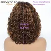 Rebecca 180D Highlight Kinky Curly Bob Wig with Bangs Fringe Human Hair Short Curly Wig for Women Glueless and Non Lace Front 231227