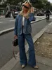 Tweed Twist's denimjacka kvinnlig elegant o hals långärmad kort bomullsrock dam lös streetwear 2023 hösten 231227