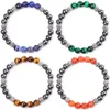 Strand Men Hematite Beads Mashup 8mm Colorful Stone Couple Lover Chakra Bracelet Tiger Eye Energy Elastic Jewelry