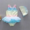 Set One Piece Ins Fashion Girls Shining Rainbow Costume da bagno per bambini Tulle colorato TUTU Costume da bagno Summer Child Abiti da spiaggia