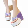 nuove donne estate zeppe piattaforma scarpe sandali viola neri per le signore donne bling diapositive infradito scarpe r1my 592D #