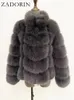 ZADORIN vêtements d'hiver pour femmes col montant épissage à manches longues manteau en fausse fourrure noir blanc moelleux veste manteaux 231226