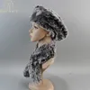 Winter Rex Rabbit Fur Hats Scarves Women Fashion 100% Genuine Knit Fur Caps Scarves Sets Lady Warm Real Fur Hat Muffler 231226