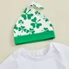 衣類セット幼児の女の女の子の衣装白い文字プリントロンパークローバーパンツ帽子アイルランドの日の半袖服