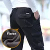 6 Pockets Fleece Warm Cargo Pants Men Clothing Thermal Work Casual Winter For Military Black Khaki Army Trousers Male 231227