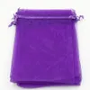 100pcs Purple ile Purple Drawstring organze takı çantaları 7x9cm vb.