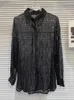 Women's Blouses HIGH STREET Est 2024 Designer Blouse Sequin Fringe Long Sleeved Gauze Shirt