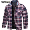 TACVASEN Oversize Lightweight Shirt Jacket Button Down Cotton Plaid Shirts Mens Long Sleeve Streetwear Flannel Shirts W Pockets 231226