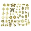 Blandade mönster Retro Golden Color Key Rudder Shell Turtle Bird Hand Tower Cykel Butterfly Owl Charms för DIY -smycken Montering 50PC2399