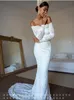 Manche robes de mariée de sirène longue sexy avec train de balayage hors de la robe de mariée en dentelle épaule boho vestidos de novia