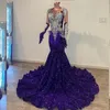 Vestidos de baile de lantejoulas roxas sexy com bola de penas de strass em penas de festa o pescoço vestidos de noite vestes de soiree