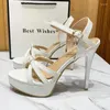 Sandals 2023 Summer Women's Sexy Waterproof Platform T-strap Combination Patent Leather High-heeled Nightclub Shoes 11CM