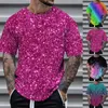 Camisetas masculinas Light para homens Stage Performance Camisa 3D Impresso Lantejoula Pulôver Manga Curta Casual Tee