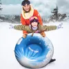 Inflatable Snow Tube Sledge Winter Snow Tube Kids Adults Sledding Sleigh Foldable Outdoor Inflatable Snow Sled with 2 Handles 231227