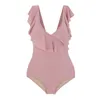 Women's Swimwear Sexy Sweet Women Bikini Ruffles Deep V Neck One-piece High Waist Sleeveless Skinny Bathing Suit Swimwears For Beach Spa