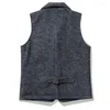 Men's Vests British Style Coarse Floral Wool Thick Double Layered Multi Pockets Suit Collar Vest Classic Business Casual Coats