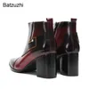 Batzuzhi Style italien POP hommes bottes en cuir personnalisé bottines hommes en cuir véritable chaussures vin rouge bout pointu, EU38-46