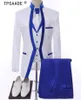 Biały królewski niebieski krawędź ubrania sceniczne dla mężczyzn Zestaw garnituru męskie garnitury ślubne kostium groom smoking formalny kurtka