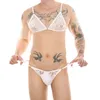 CLEVER-MENMODE Men's Sexy Lace Bra Panties See Through Sissy Crossdressing Underwear Adjustable Cosplay Costume Exotic Lingerie 231226