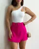 Women's Tracksuits 2024 Spring Summer White One-Shoulder Slim Top Rose Red Belt Culottes Two-Piece Set