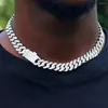 Kedjor Hip Hop 12mm Prong Cuban Link Chain Halsband Bling Iced Out Gold Silver Color Full Rhinestone asfalterade halsband smycken gåva