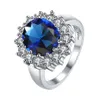 Romantic Solitaire Rings Imitation Rhodium Plated Circle Mosaic Blue Zircon Flat Ring Luxury Elegant Jewelry Wedding Propose Gifts206K