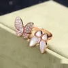 Van Clover Designer Rings For Women Jewelry Original Quality Band Rings Light Luxury Simple White Butterfly Ring Silver