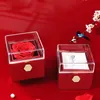 2024 Valentines Day Rotating Eternal Rose Gift Box Acrylic Ring Necklace Preserved Flower Jewelry Box For Girlfriend Gifts 231227