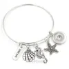 Hela ny ankomst 18mm snap smycken tråd Bangle Ocean Beach Sea Shell Starfish Sea Horse Charm Armband Bangle Snap -knapp BR274K