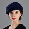 French Berets Caps For Women Fashion 100 Wool Felt Fedora Hat Winter Blue Purple Red Church Female Vintage Cloche Hats 231226
