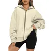 Hoodies femininos zip up meninas adolescentes oversized moletom feminino moda cor sólida roupas bonito outono jaqueta casual com bolsos